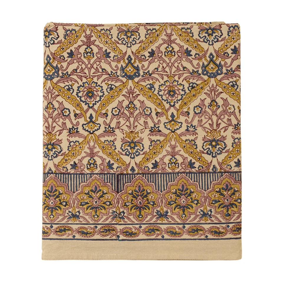 Luna Vine Block Print Tablecloth - 104L"