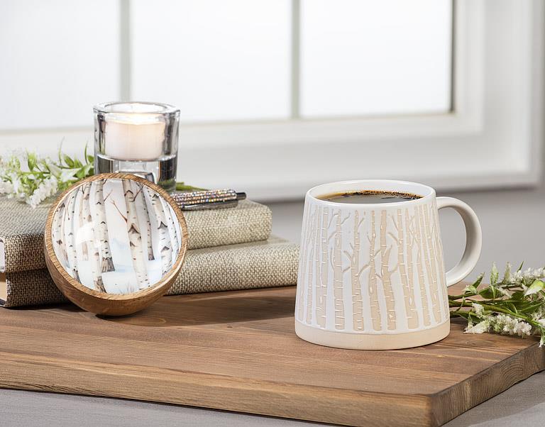 Wide Base Mug w/Birch Trees - 3.5"H(14oz)