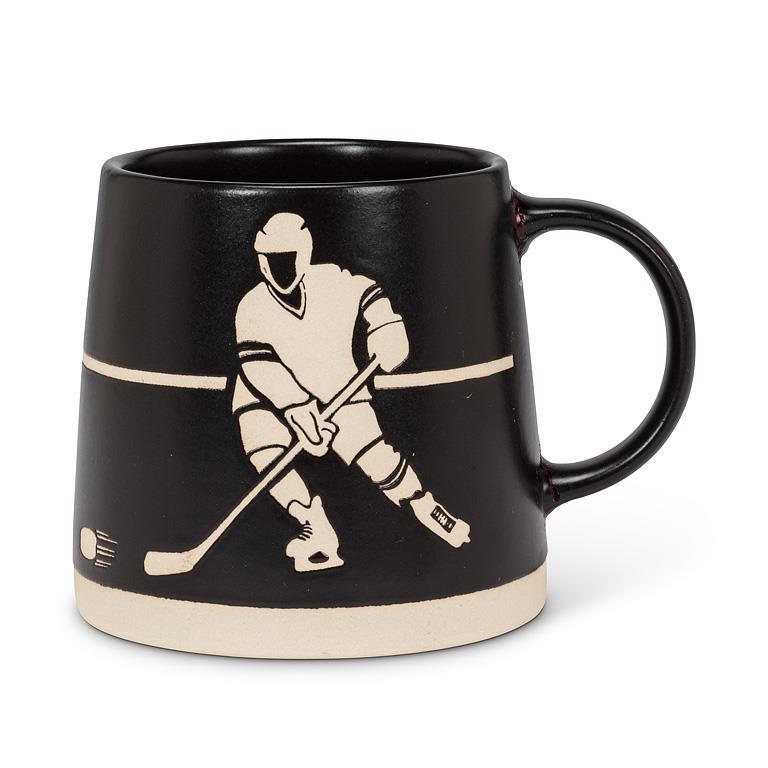 Wide Base Mug w/Hockey Players - 3.5"H(14oz)