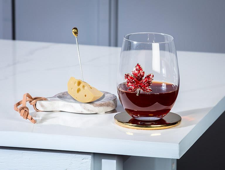 Stemless Wine Glass w/Jewel Maple Leaf - 16oz