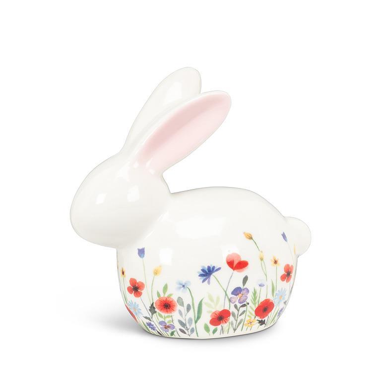 Floral Crouched Bunny - 4.5"H