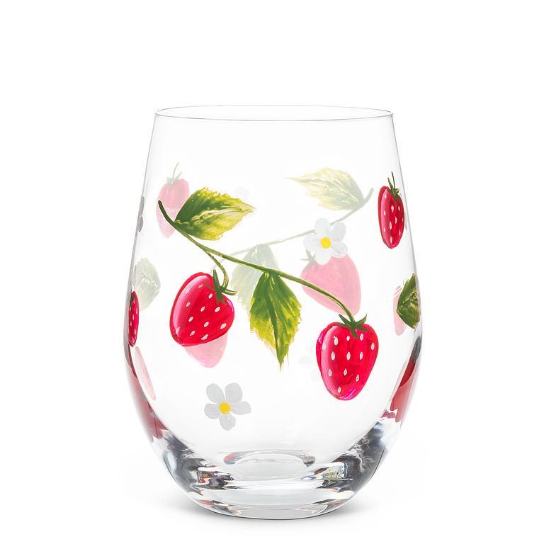 Strawberries & Flowers Stemless Glass - 18oz