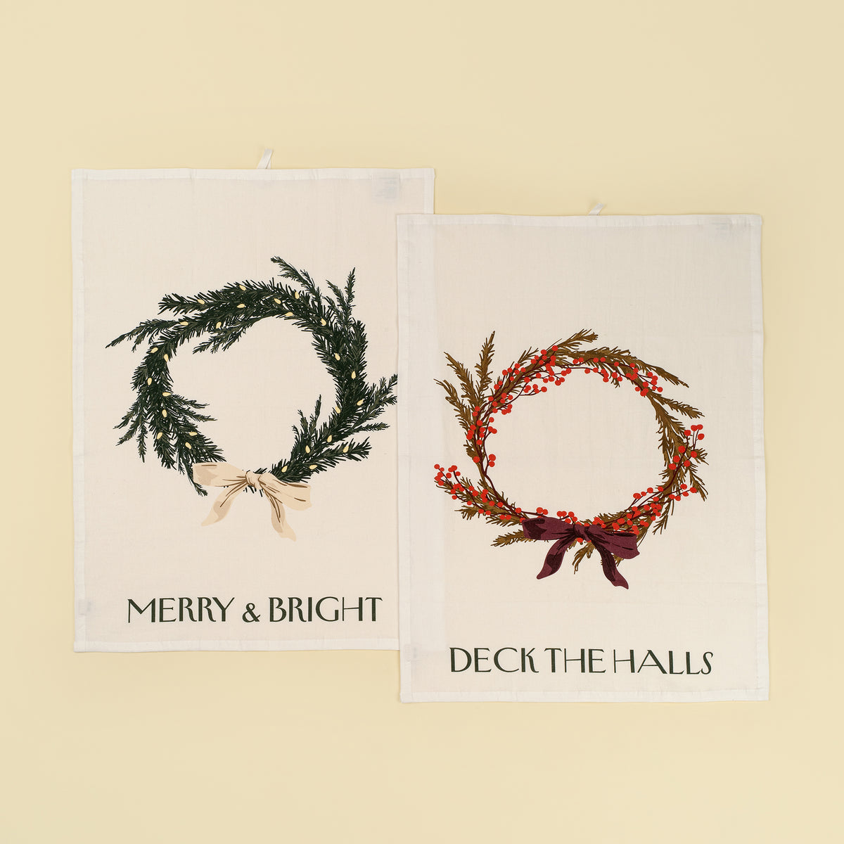 Holiday Wreaths Flour Sack Tea Towels S/2