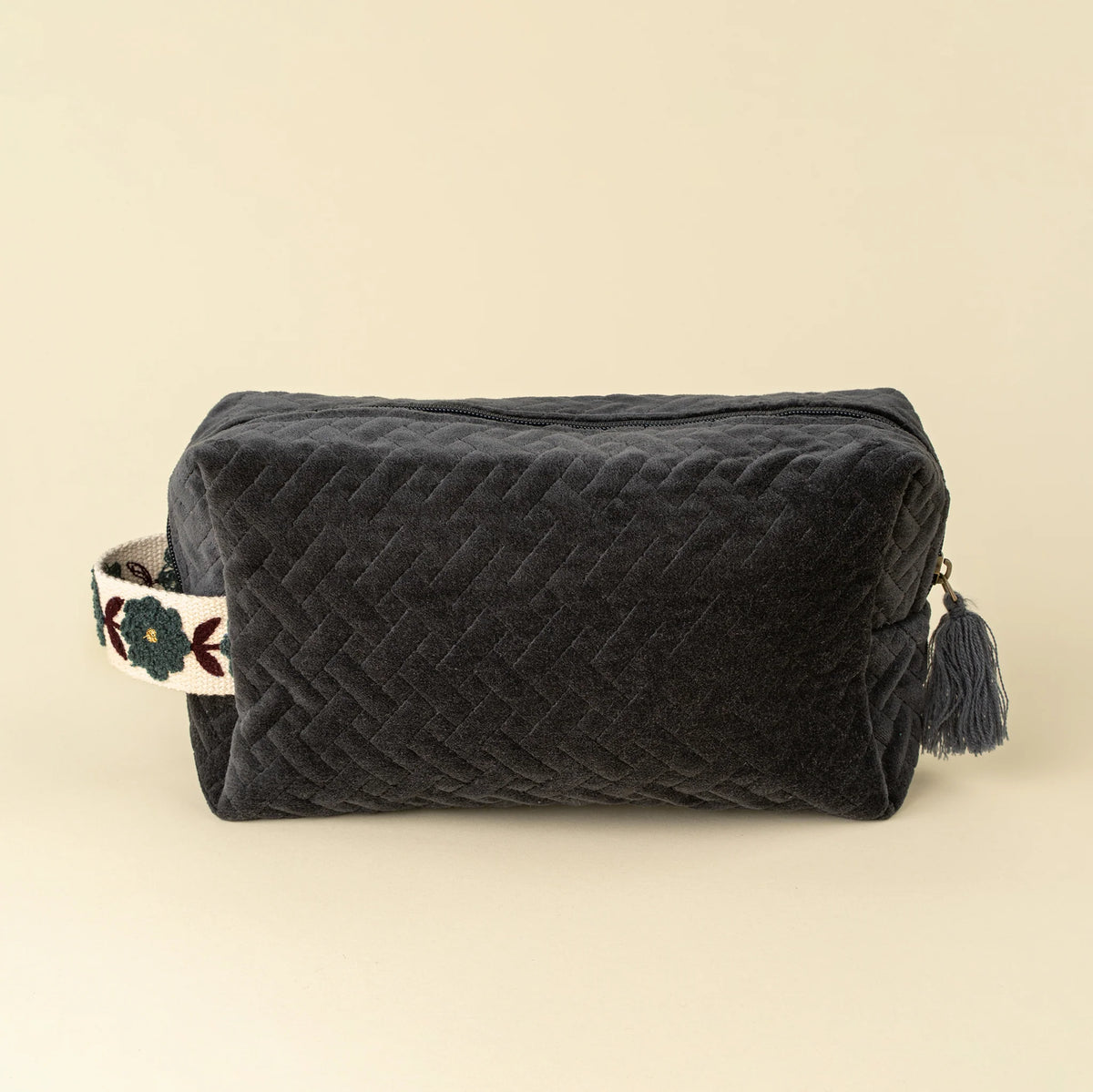 Rosette Velvet Vanity Pouch - Large, Navy