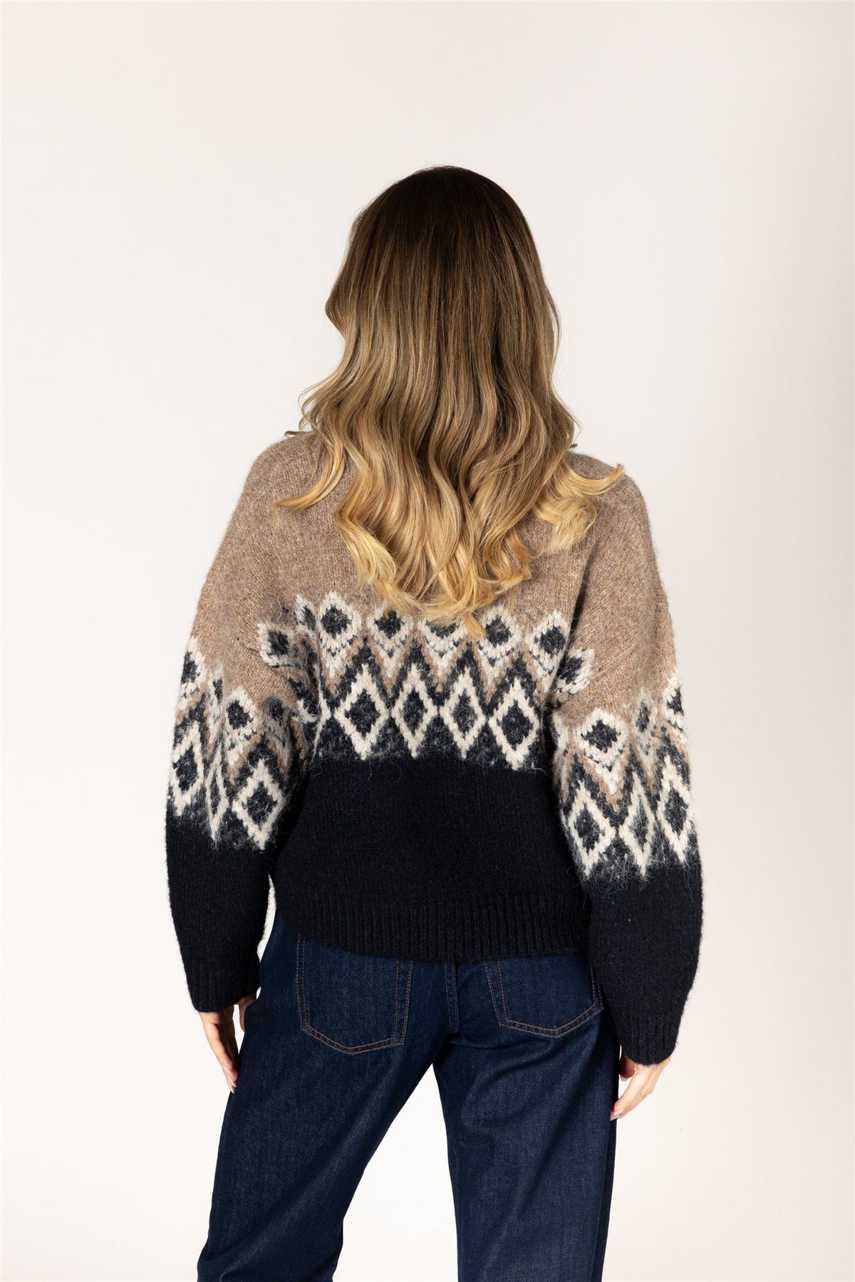 Aria Fair Isle Sweater - Camel & Black
