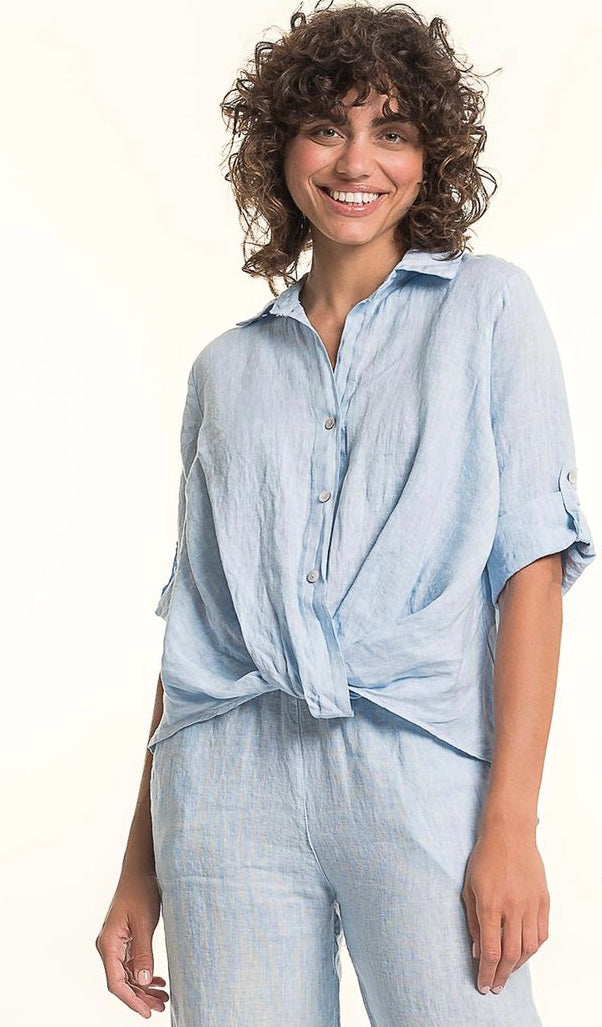 French Linen Blouse with Tie