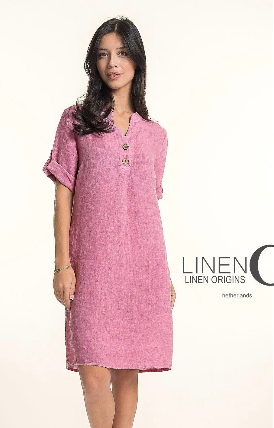 French Linen Dress with Button Detailing
