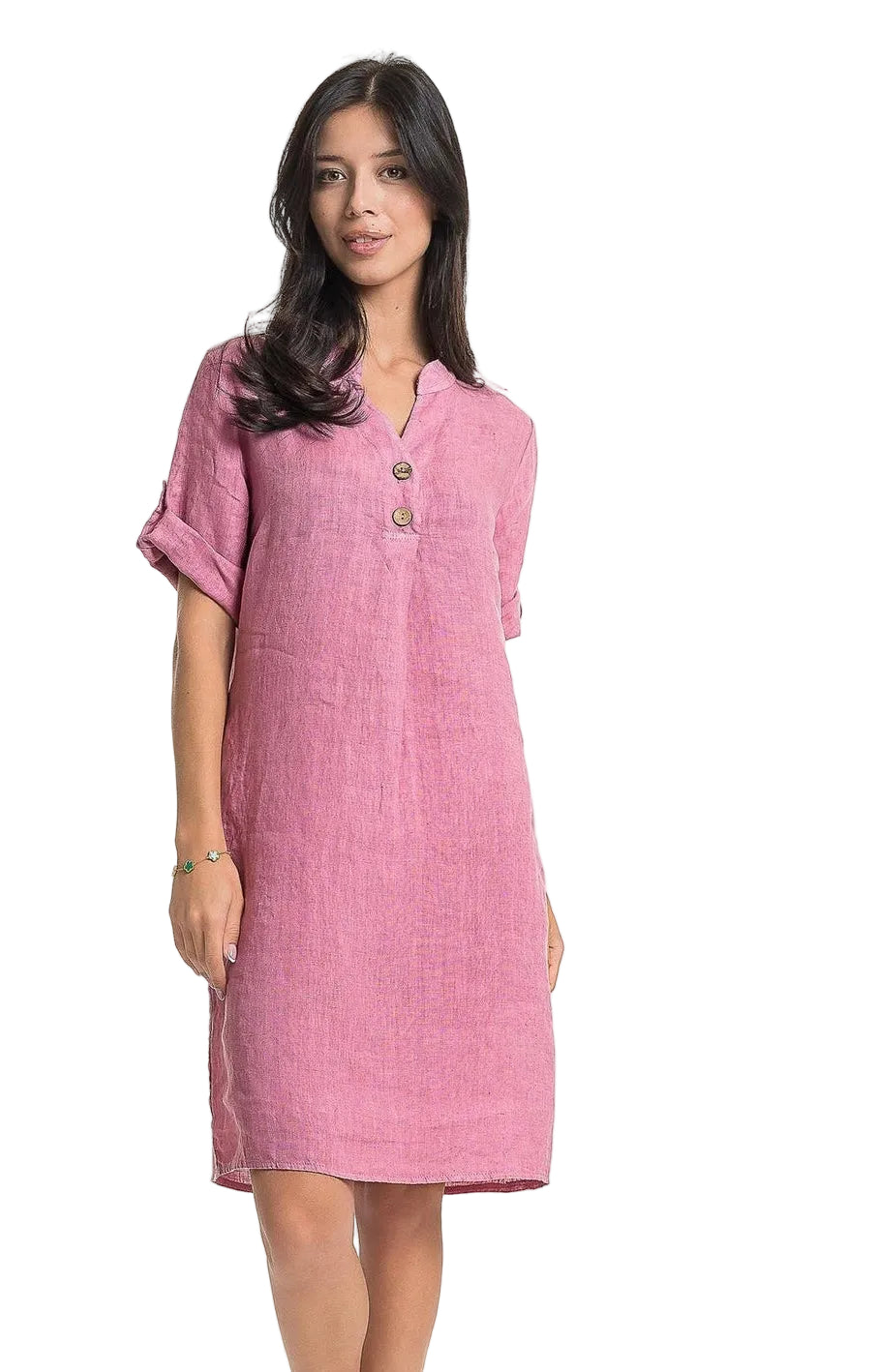 French Linen Dress with Button Detailing