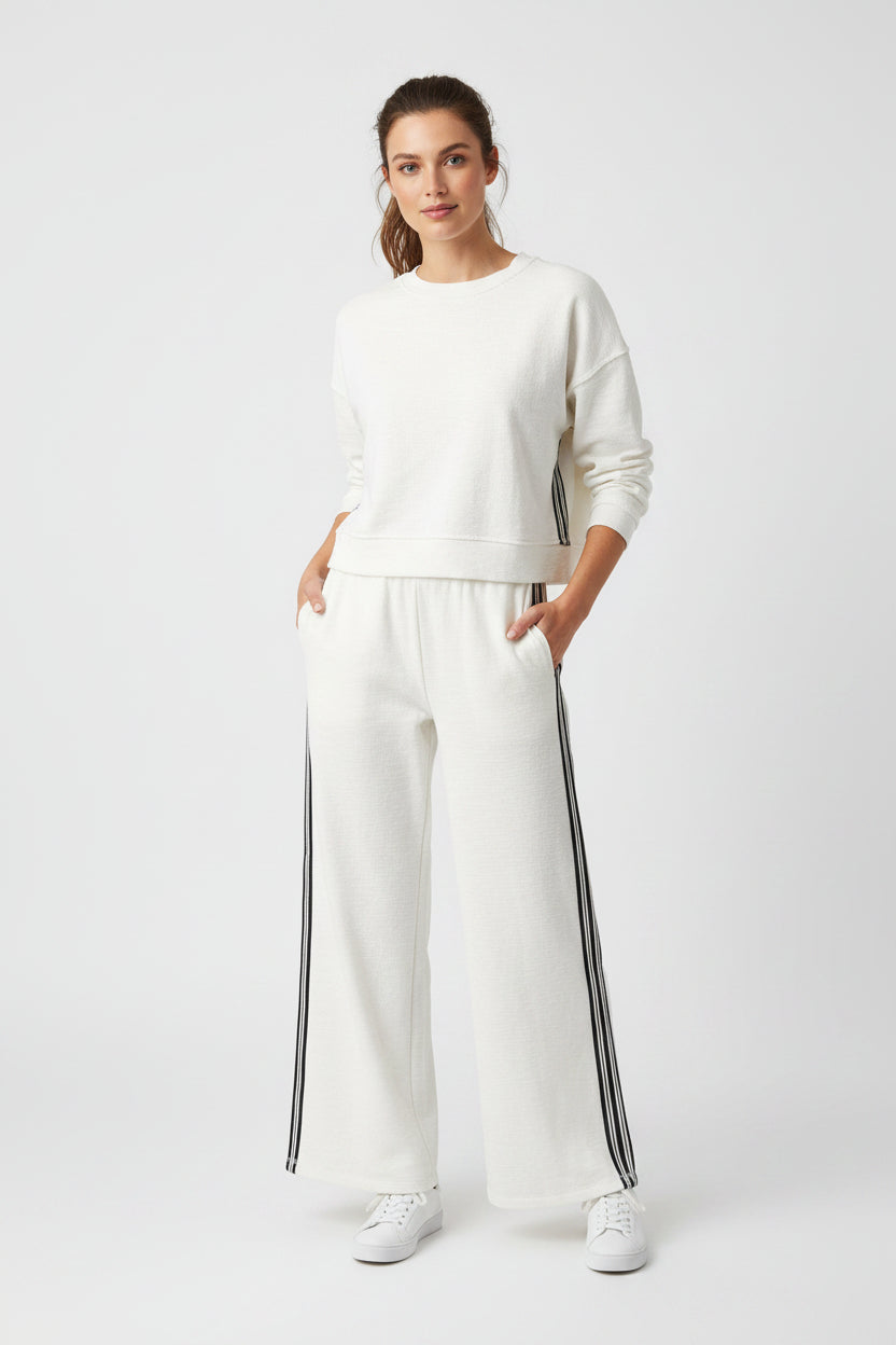 Long Pull-On Pant with Side Stripe Detailing - Cloud White