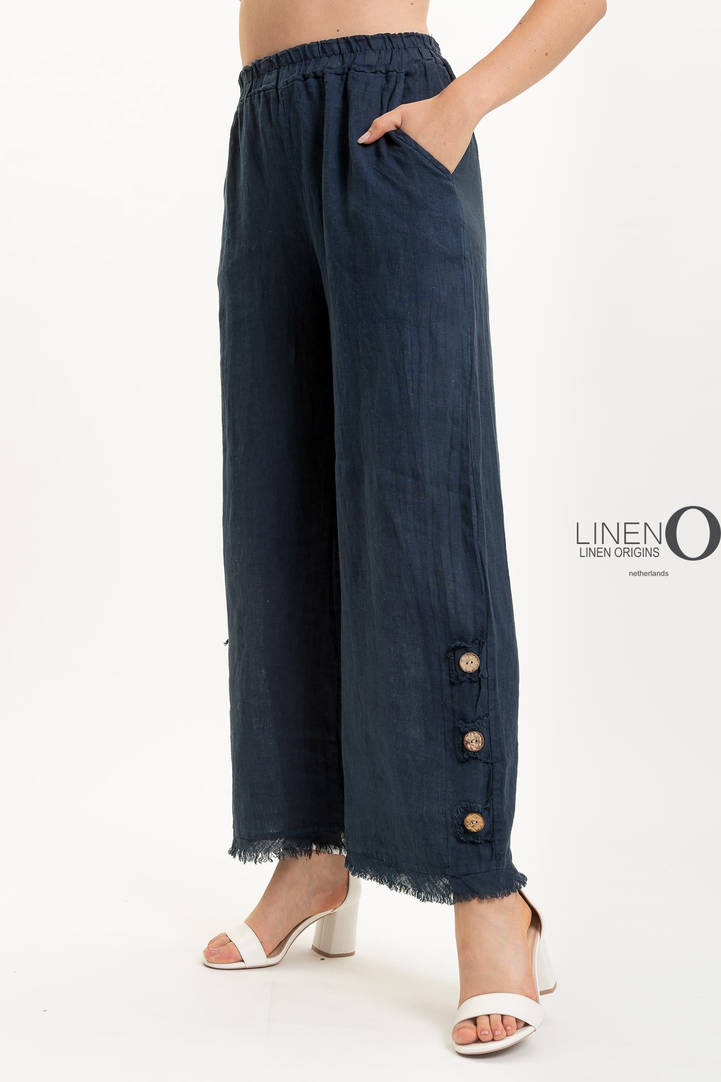 French Linen Pant with Button Detail