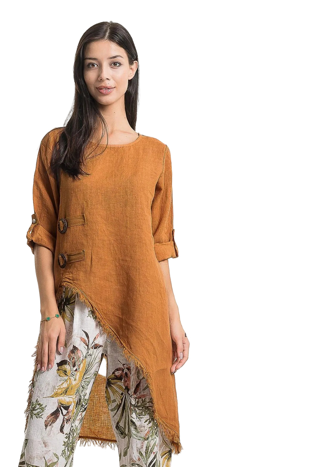 French Linen Tunic with Side Button Detailing