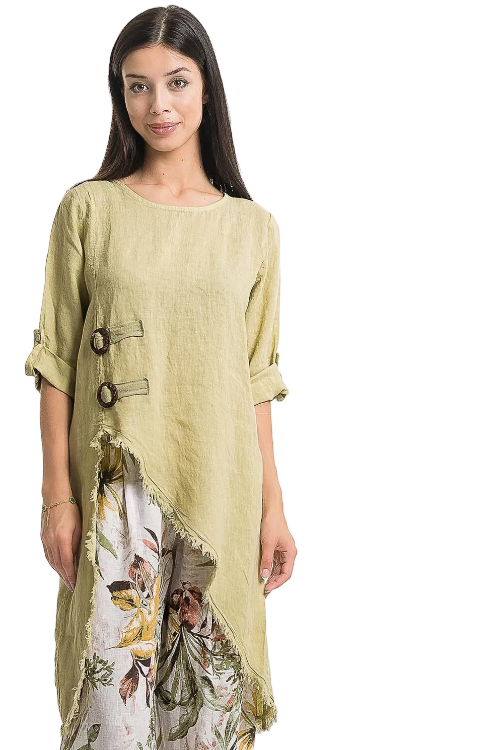 French Linen Tunic with Side Button Detailing