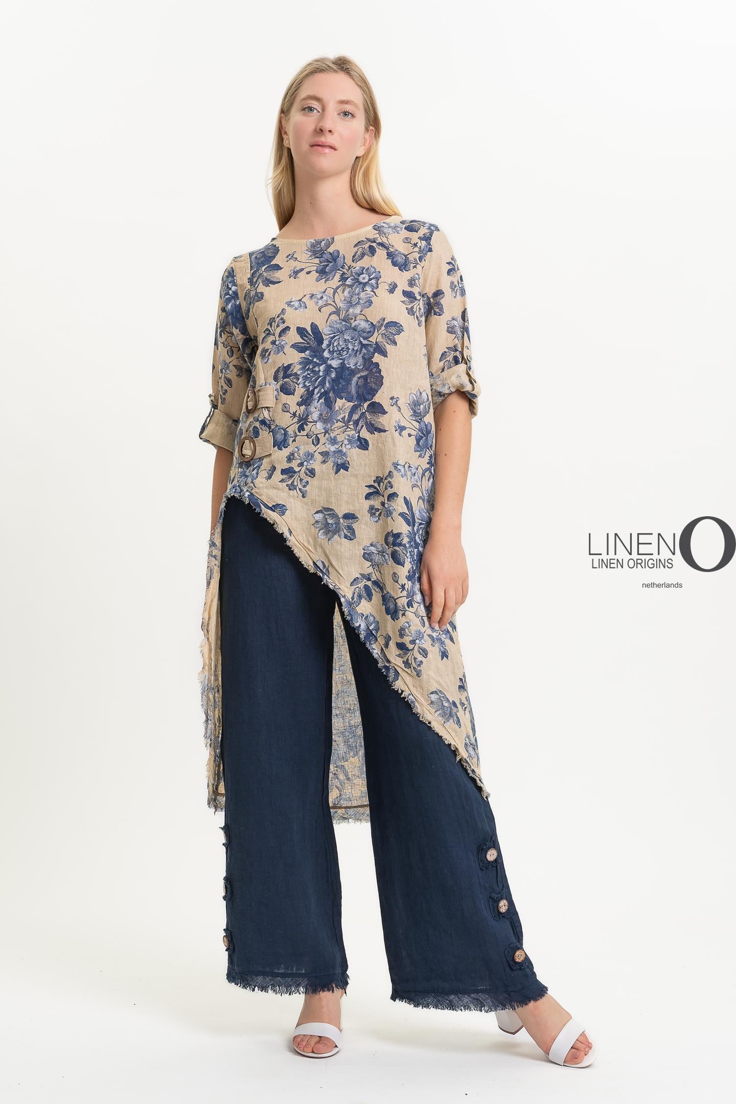 French Linen Tunic - Floral Hay