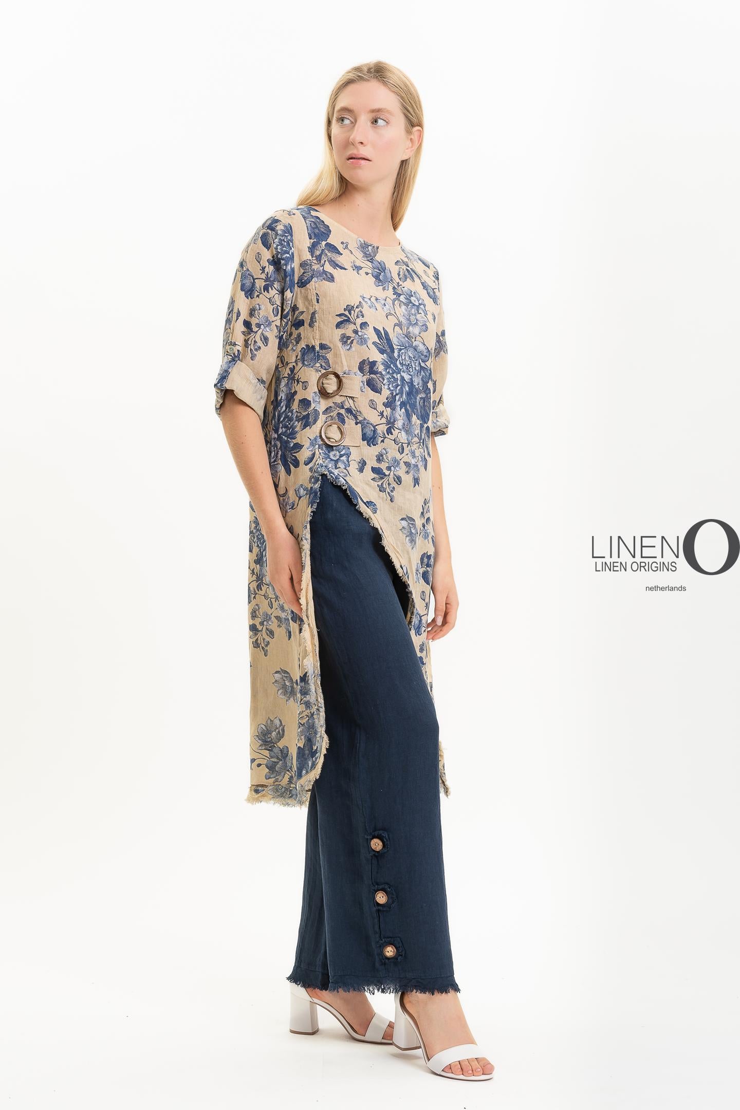 French Linen Tunic - Floral Hay