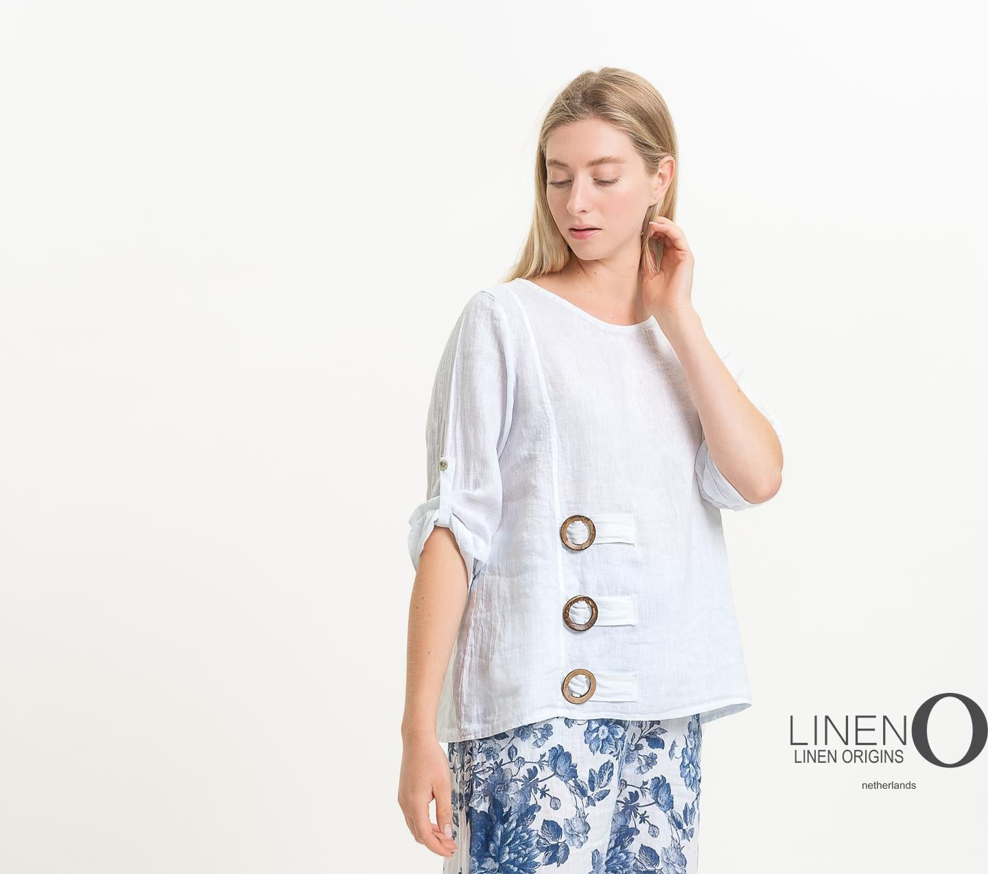 French Linen Blouse with Button Detail