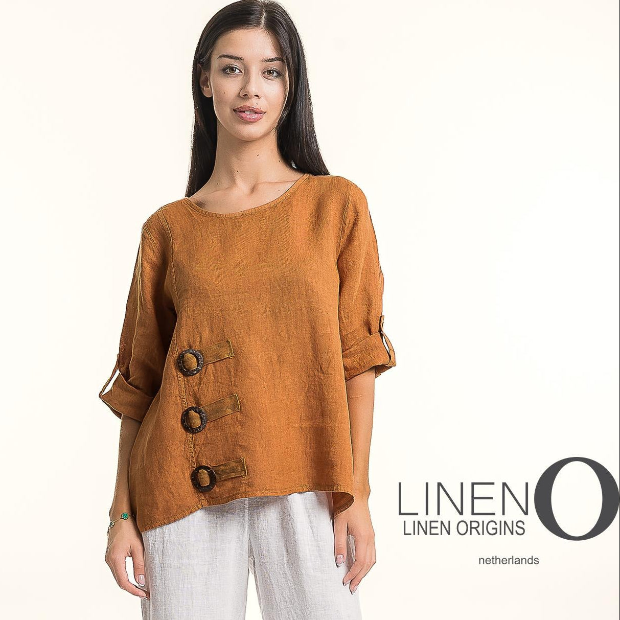 French Linen Blouse with Side Button Detailing