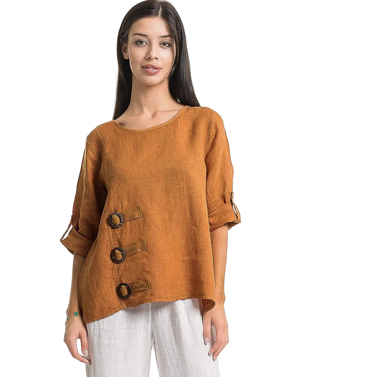 French Linen Blouse with Side Button Detailing
