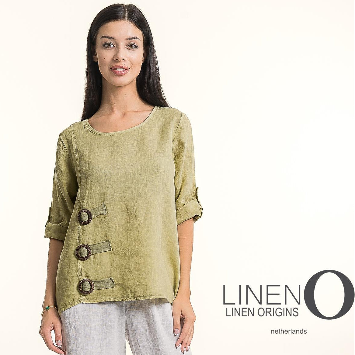 French Linen Blouse with Side Button Detailing