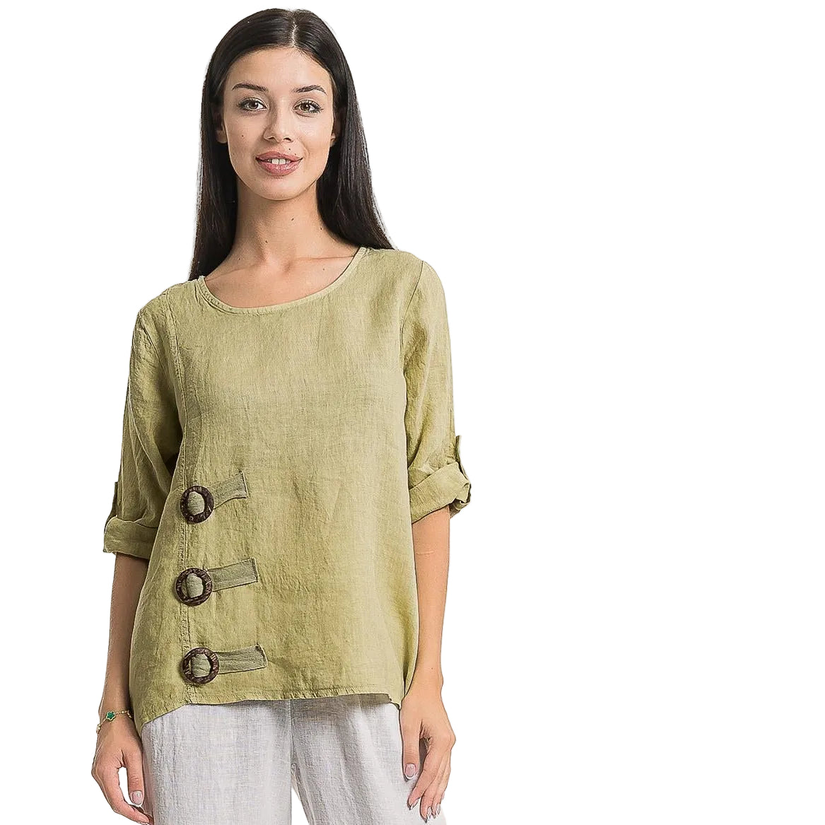 French Linen Blouse with Side Button Detailing