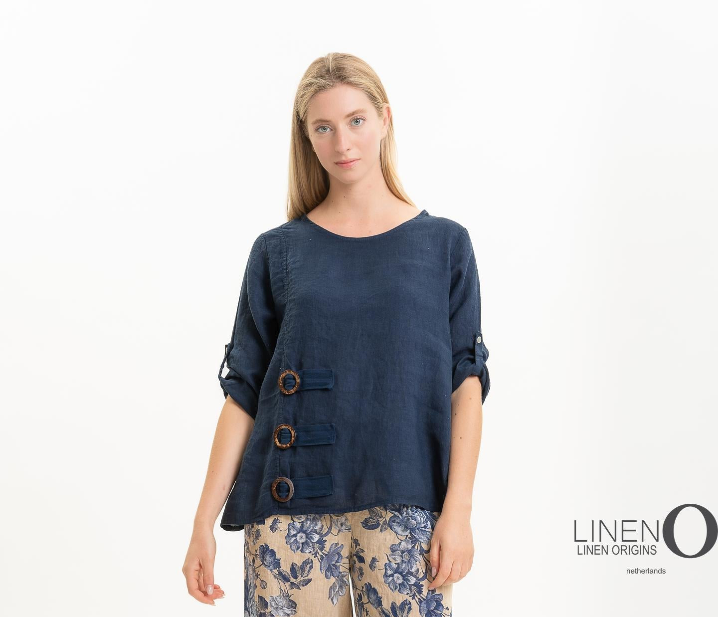 French Linen Blouse with Button Detail
