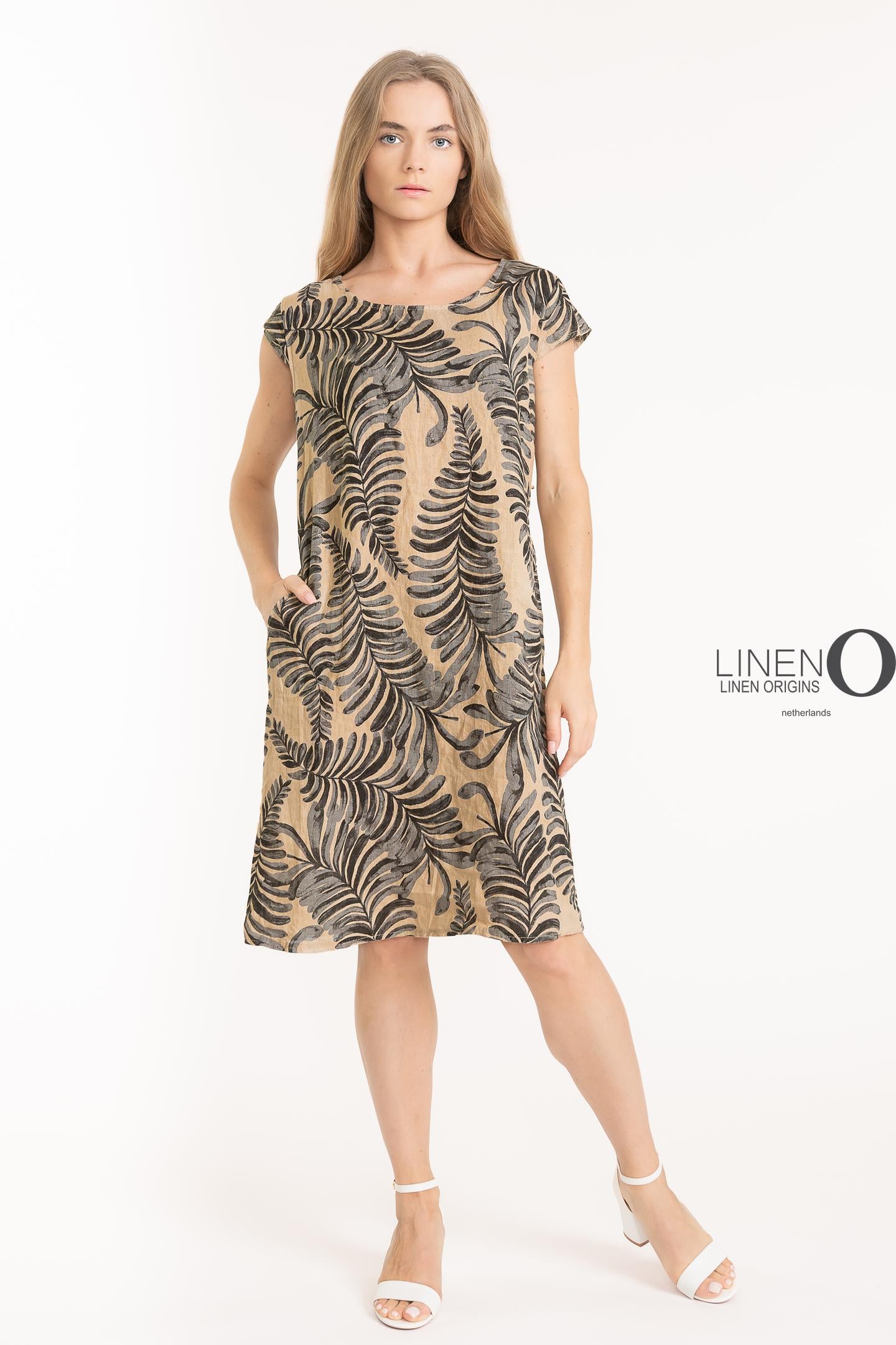 French Linen Dress- Floral Sand