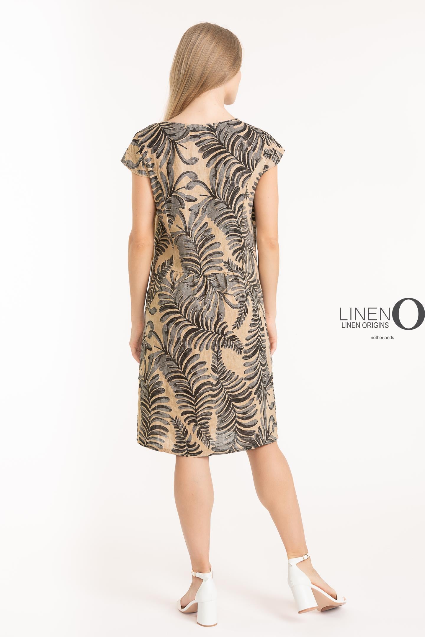 French Linen Dress- Floral Sand