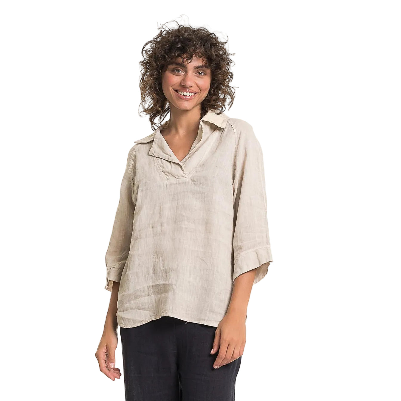 French Linen Blouse with Collar
