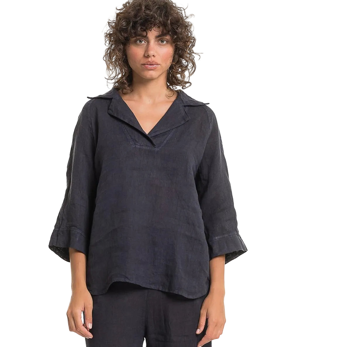 French Linen Blouse with Collar