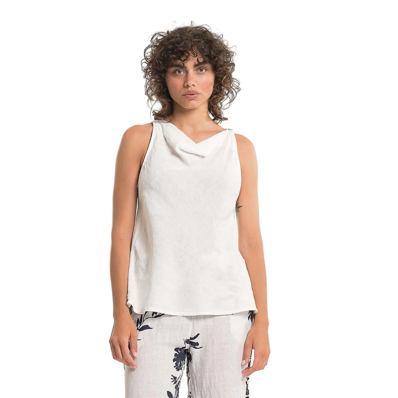 French Linen Tank Top with Soft Neckline