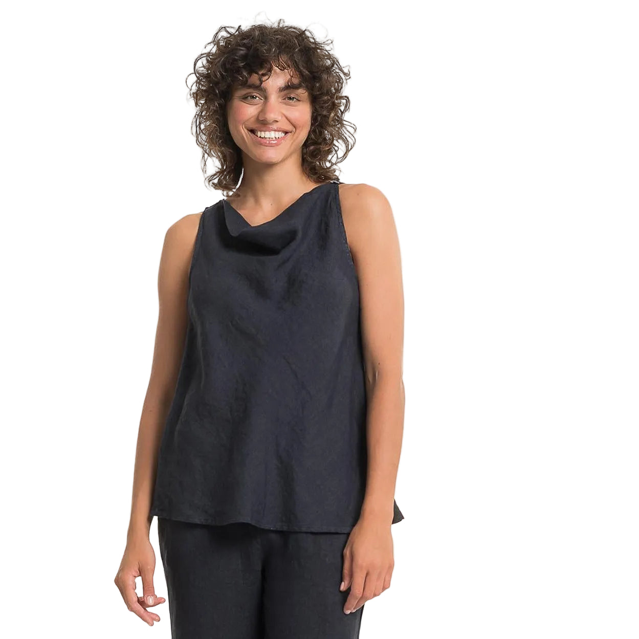 French Linen Tank Top with Soft Neckline