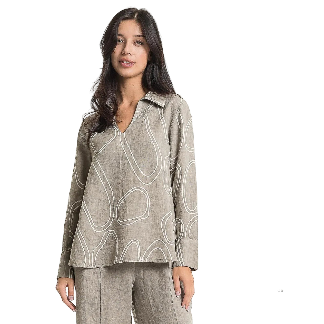 French Linen Patterned Shirt - Fango