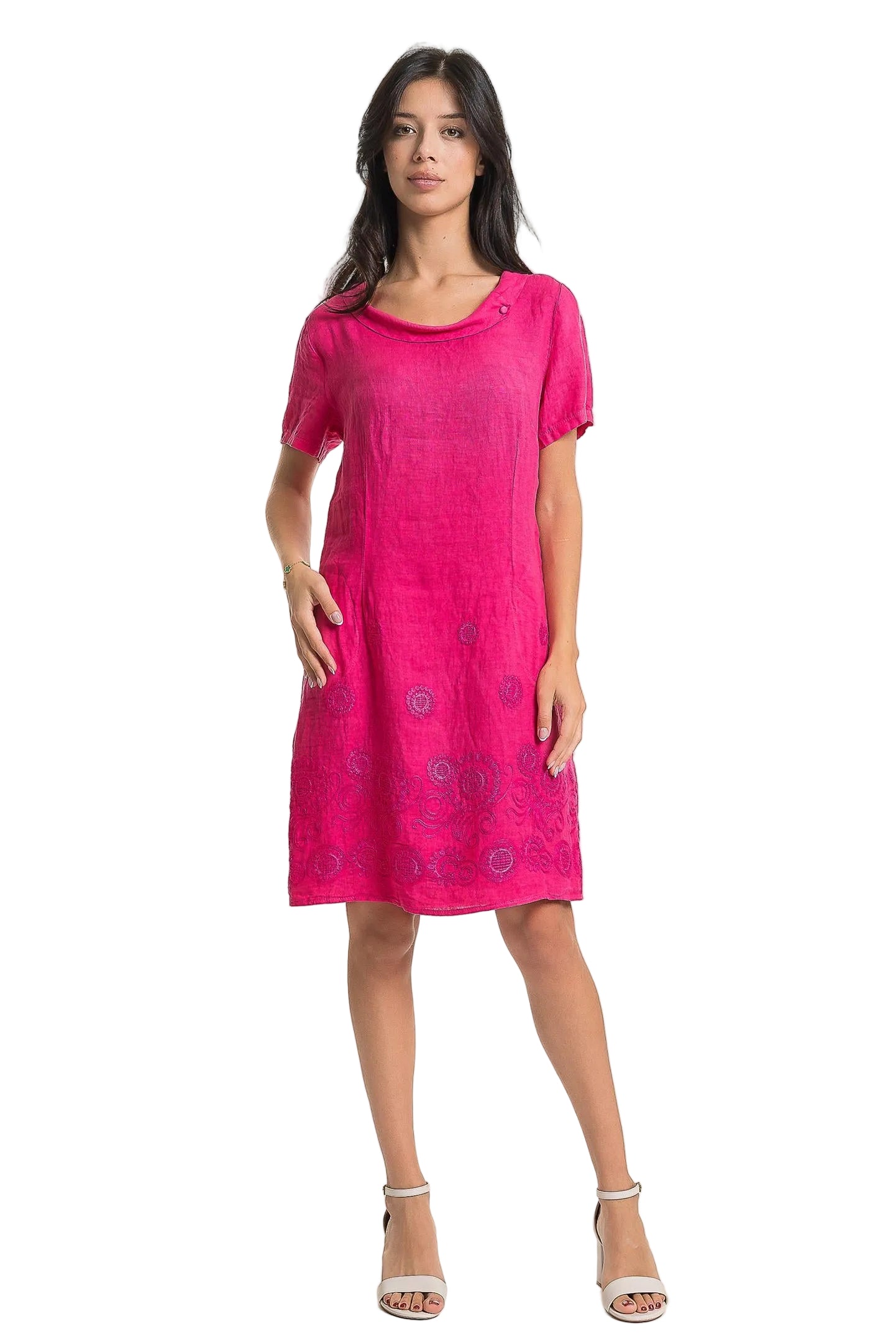 French Linen Dress with Embroidery Detailing