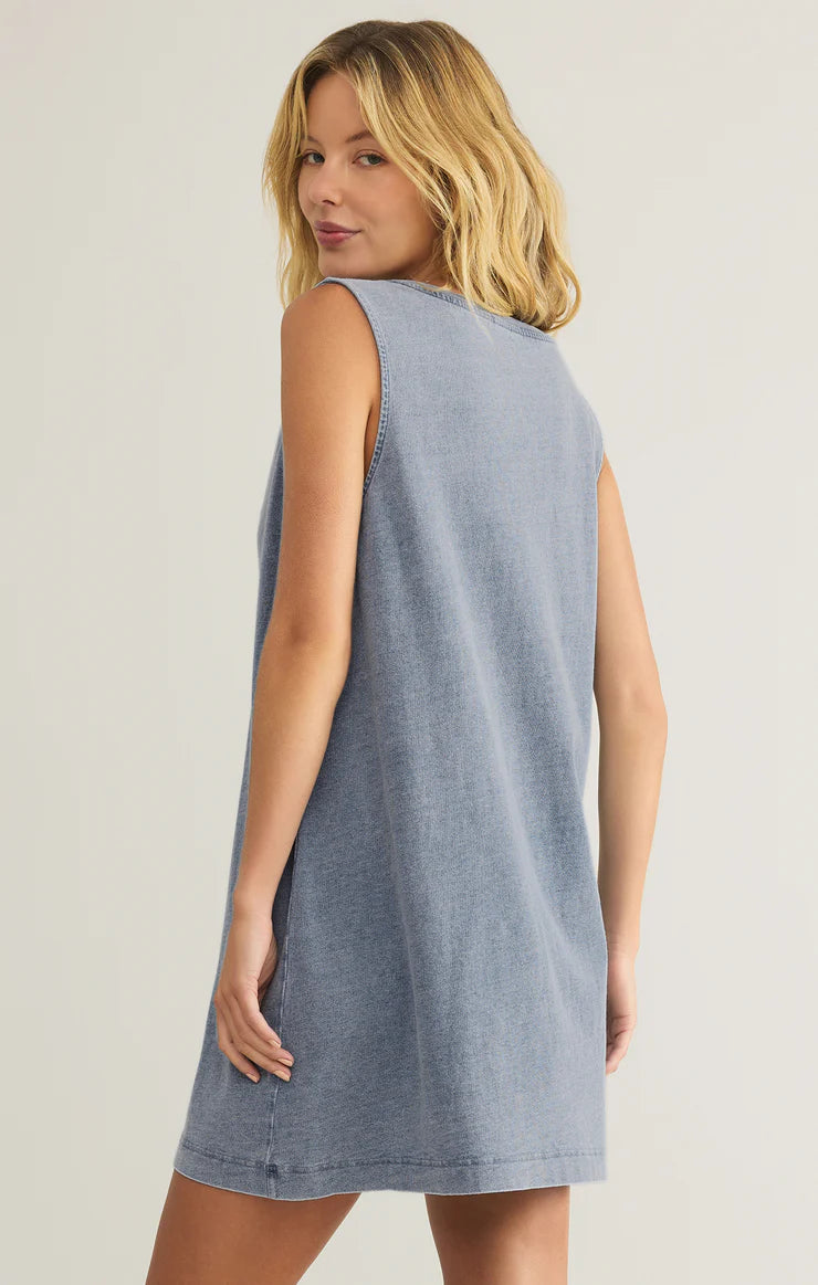 Sloane V-Neck Jersey Denim Mini Dress - Medium Indigo