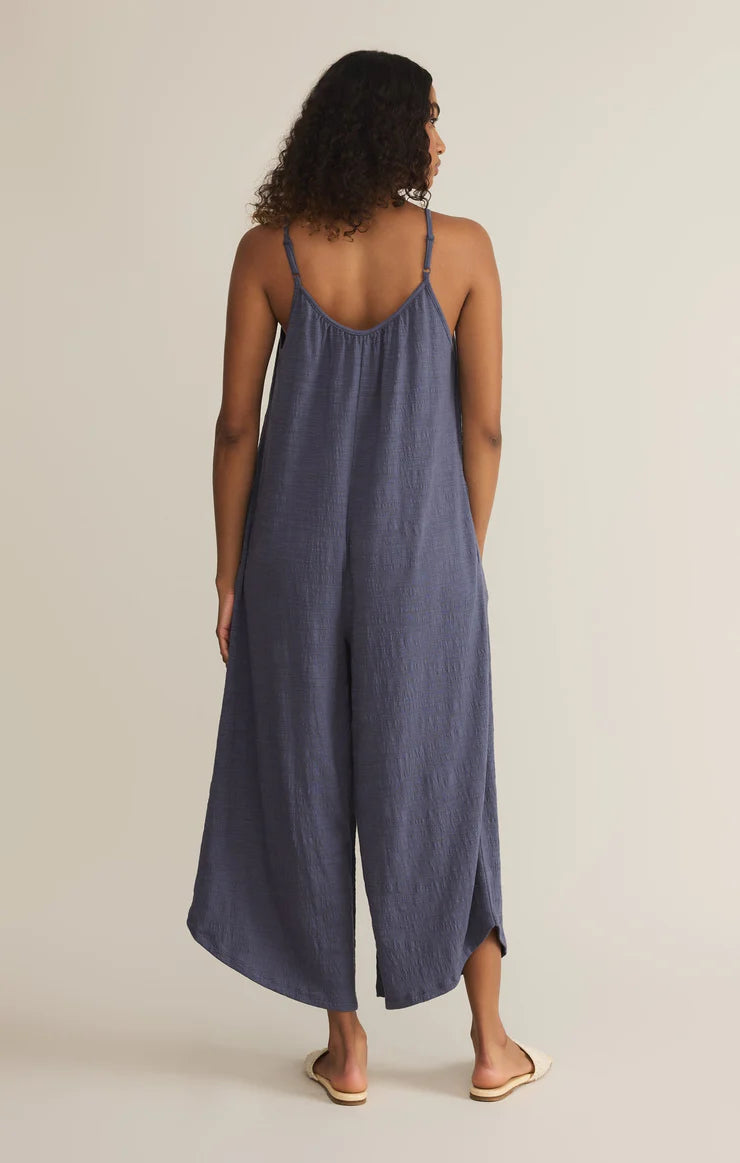 Textured Flared Jumpsuit - Worn Blue