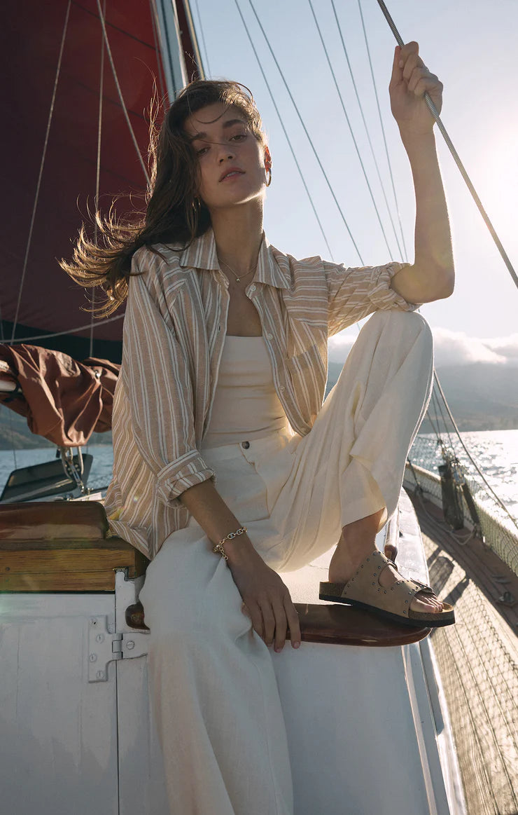 Perfect Linen Stripe Top - Pebble Moon