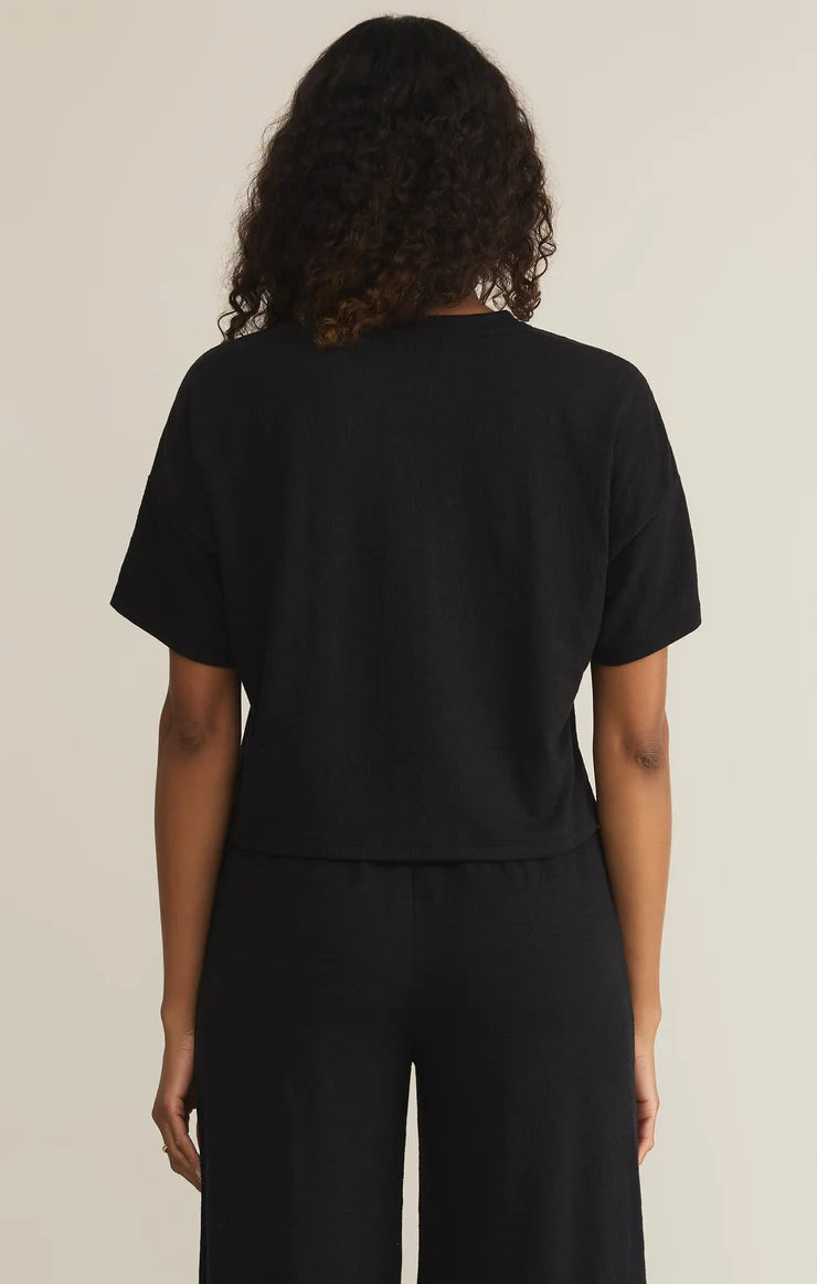 Sway Textured Slub Cropped Tee - Black