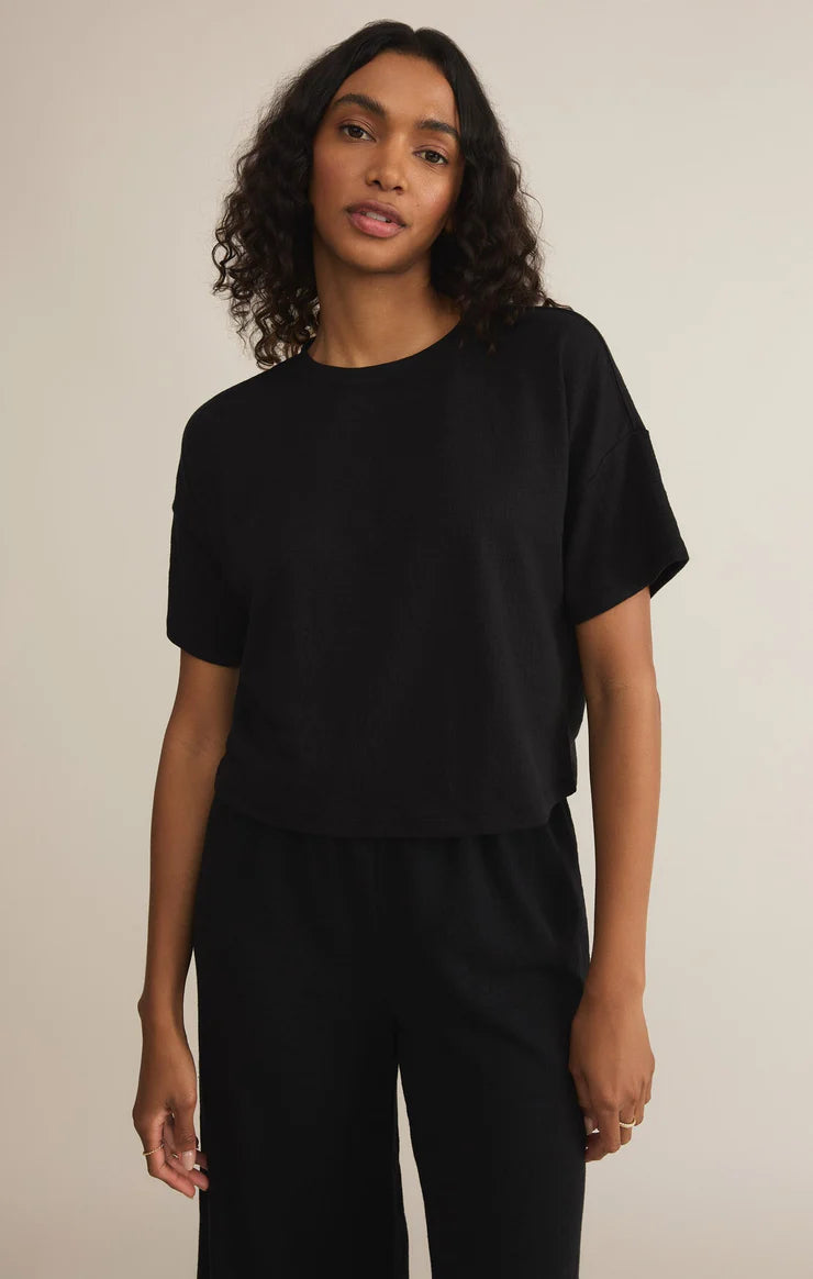 Sway Textured Slub Cropped Tee - Black