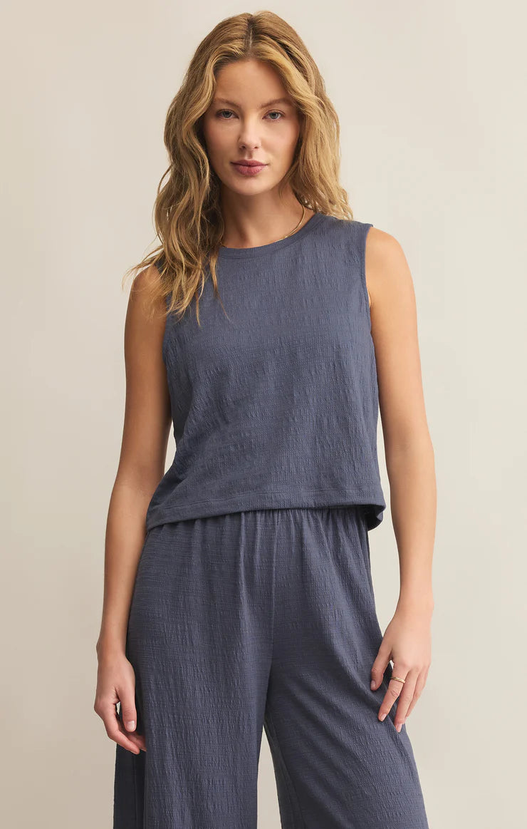 Sloane Textured Slub Tank - Worn Blue