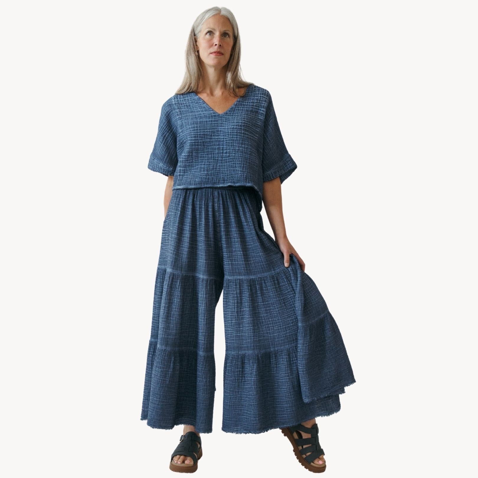 Crinkle Skirt Pants - Denim