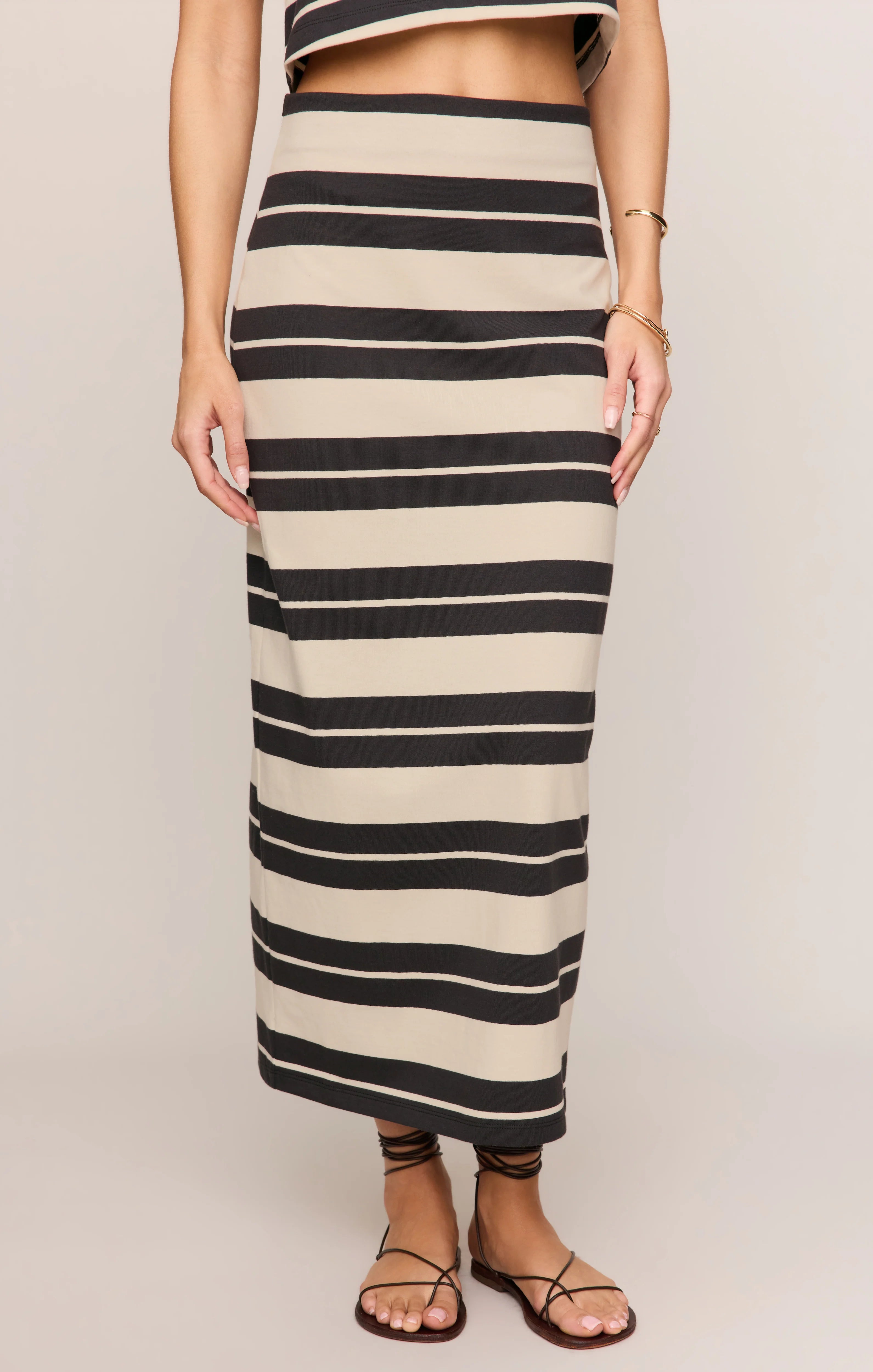 Gail Striped Midi Skirt - Ash Black