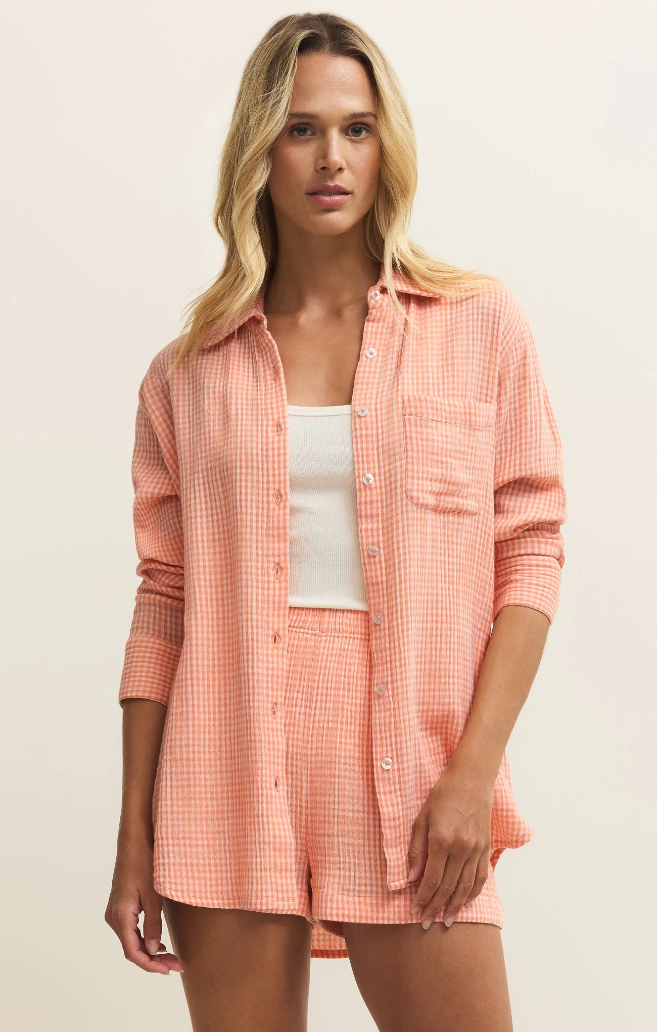 Classic Gingham Top - Cantaloupe