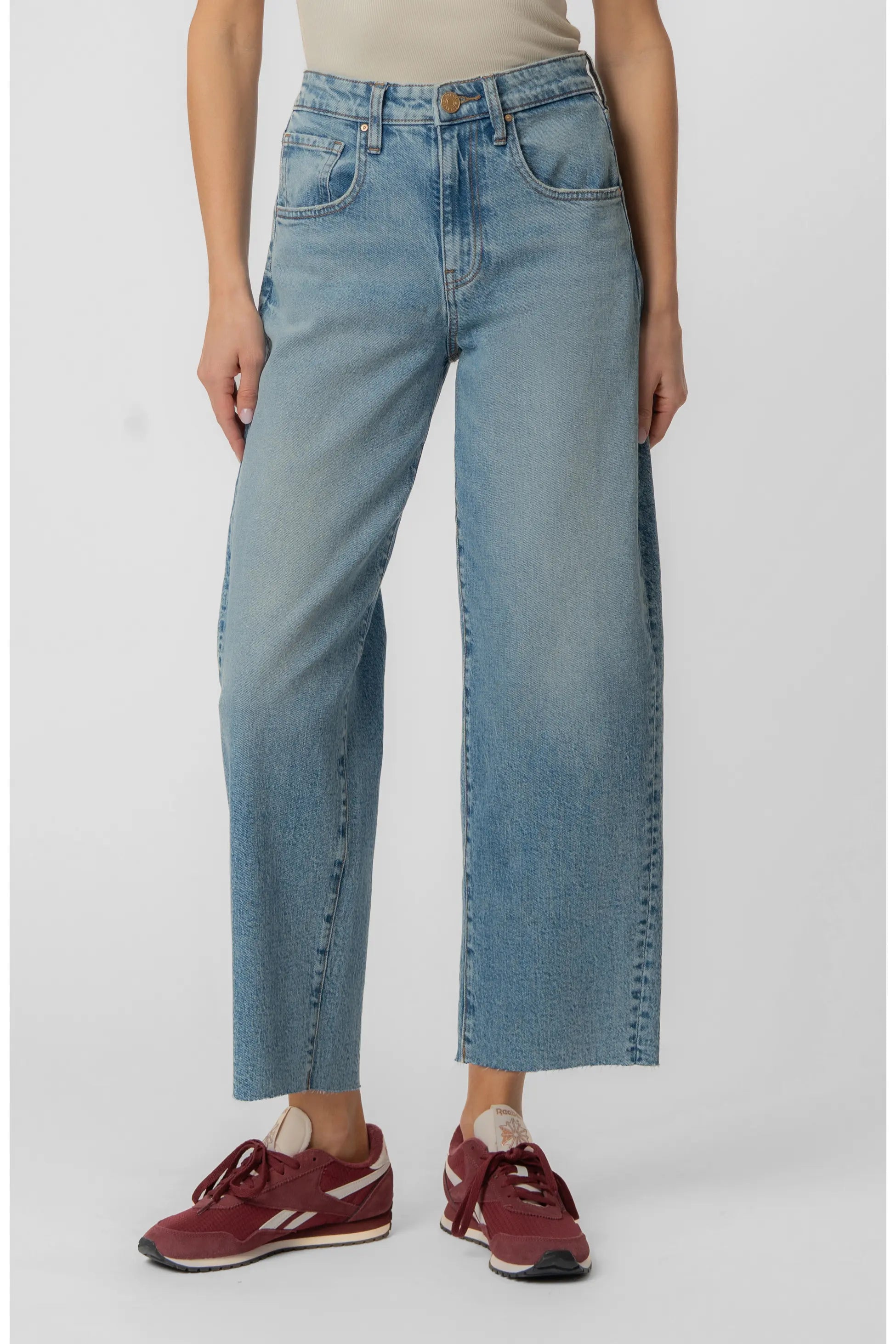 Gwen Raw Hem High Waist Crop Slouchy Wide Leg Jeans - Answering