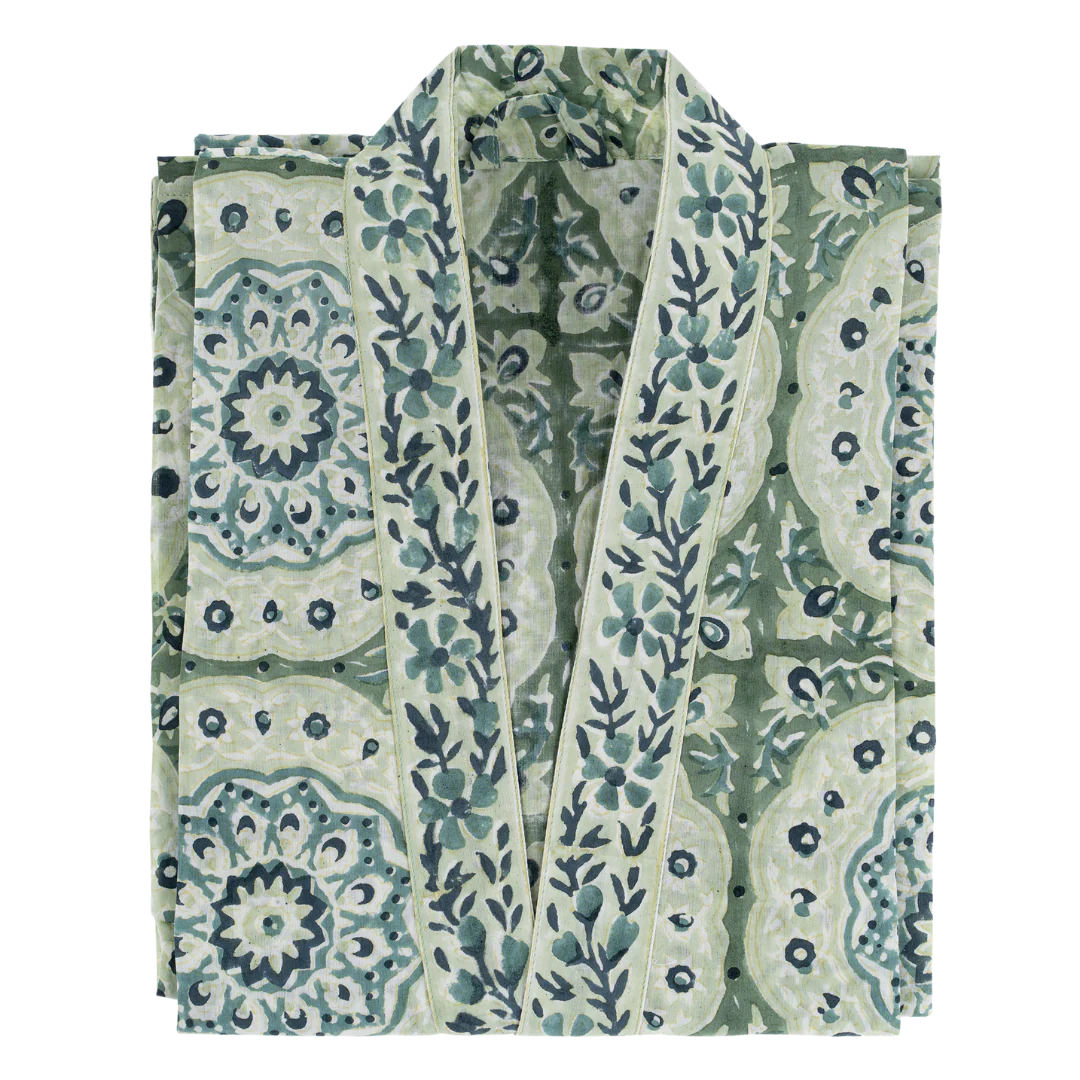 Mirabel Block Print Kimono- Green