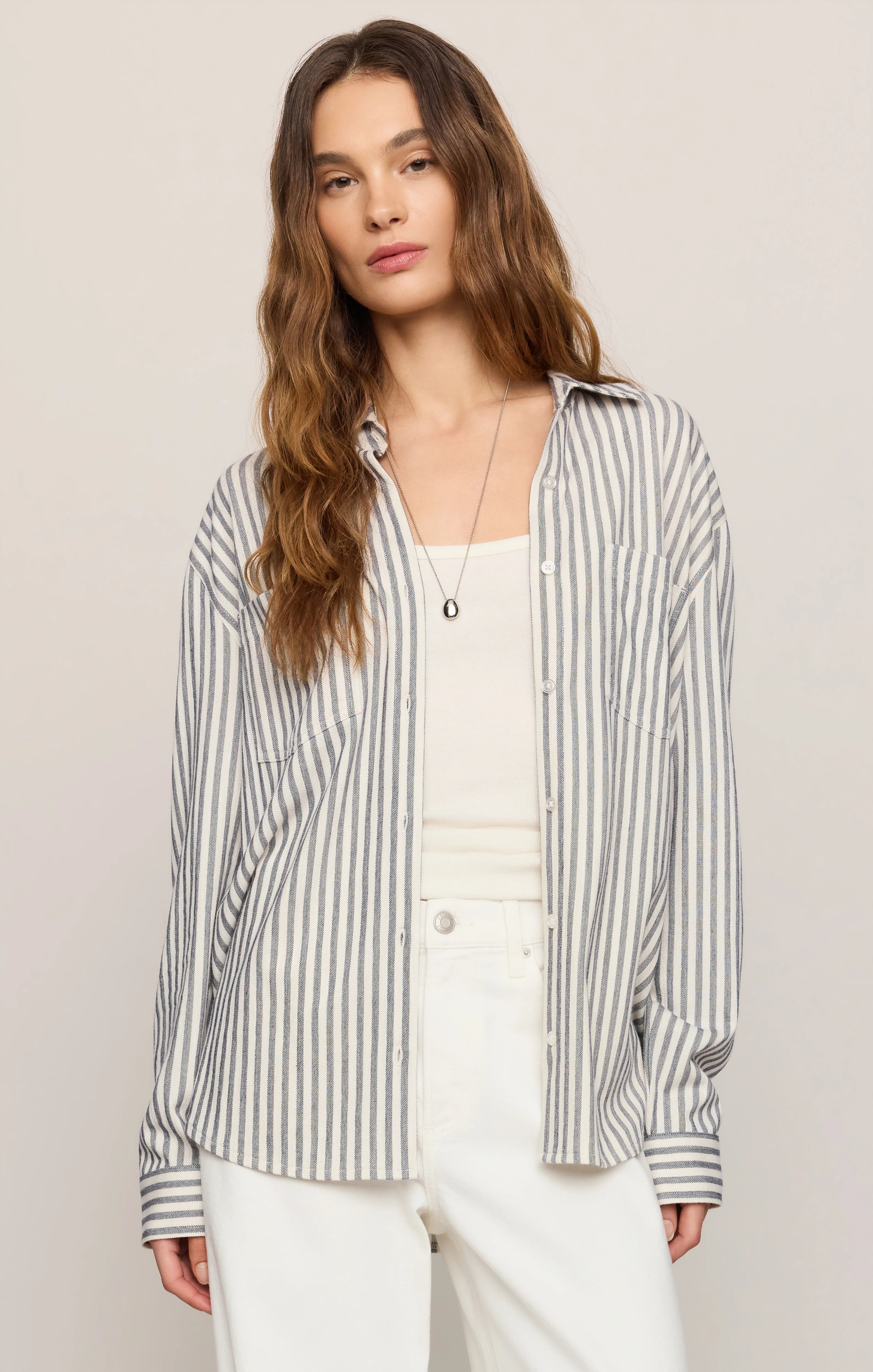 Reese Button Up Stripe Top - Eclipse