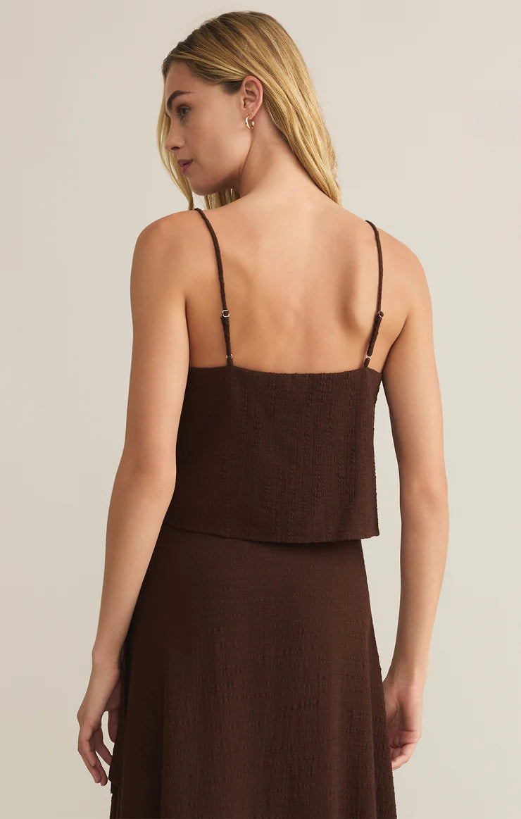 Sabel Textured Cotton Cropped Tank - Lava Rock