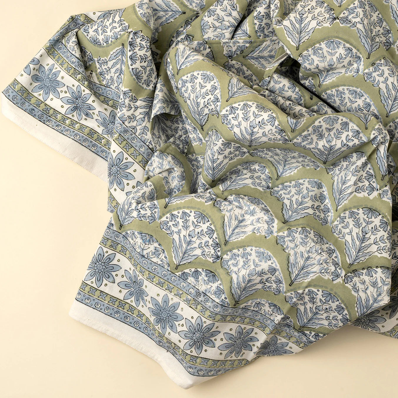 Sakura Block Print Tablecloth - Green