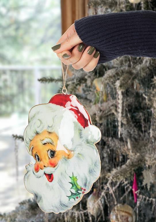 Retro Santa Head Ornament - 8.5"H