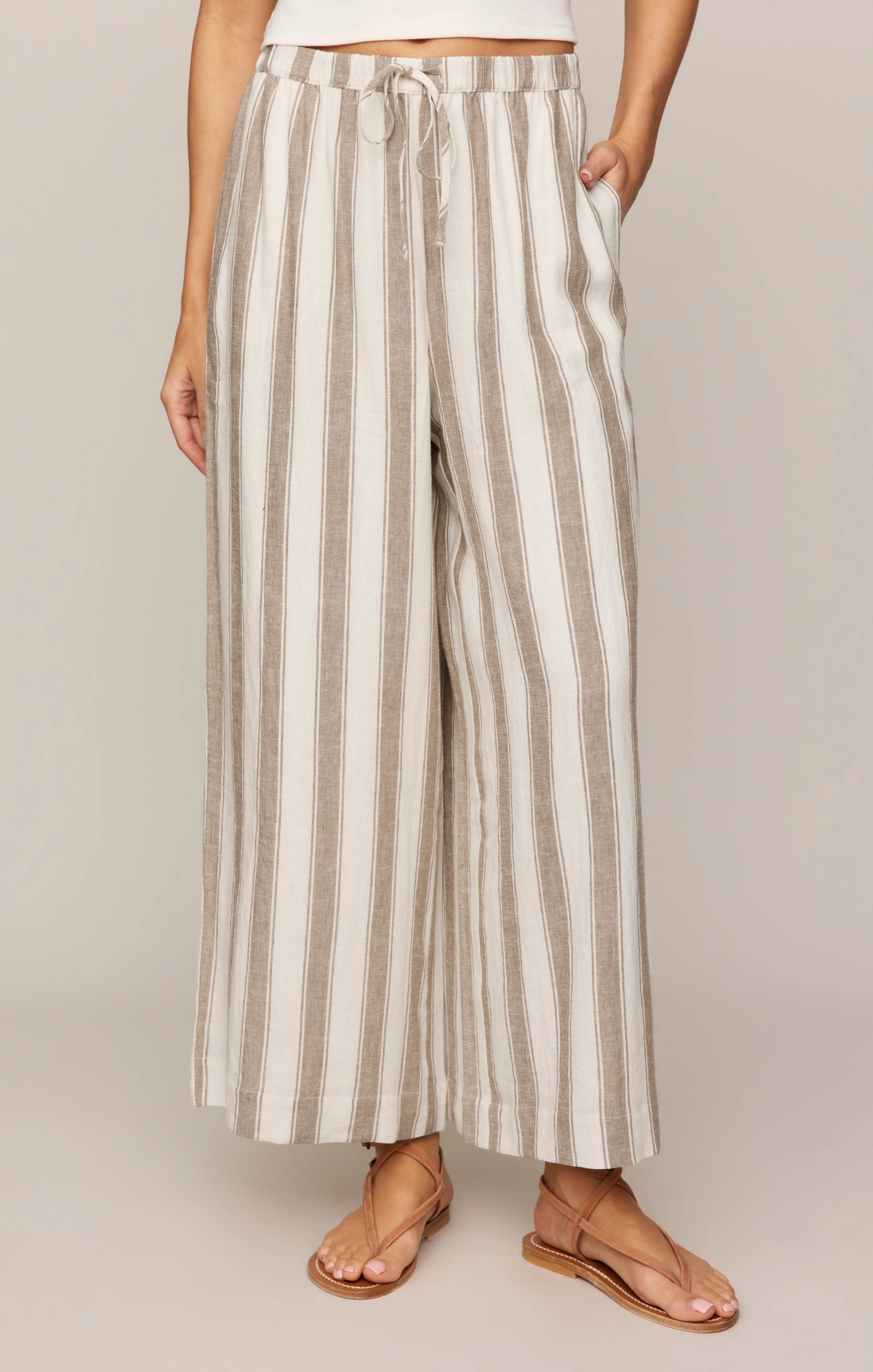 The Perfect Linen Striped Pant - Light Toffee