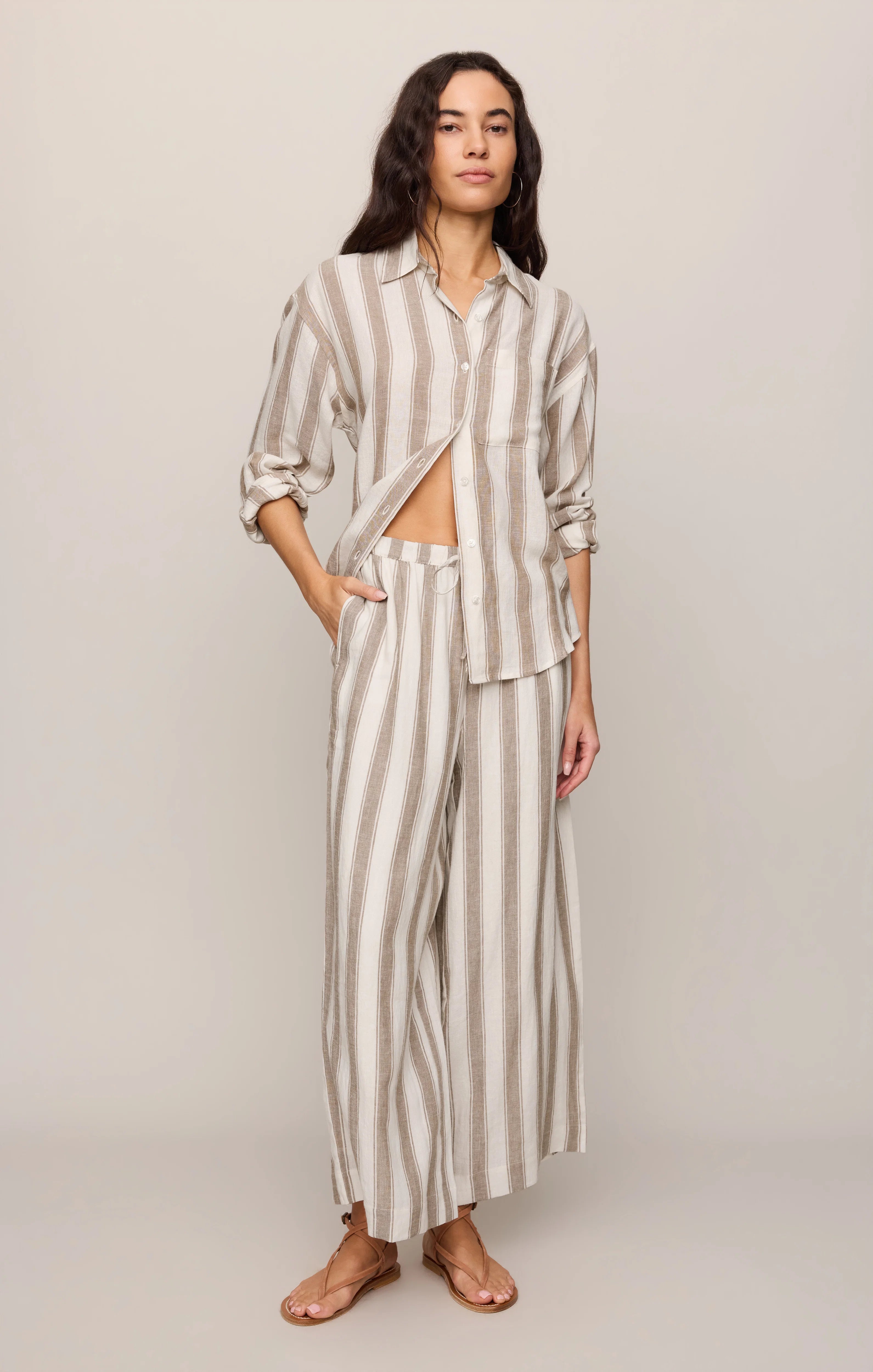 The Perfect Linen Striped Pant - Light Toffee