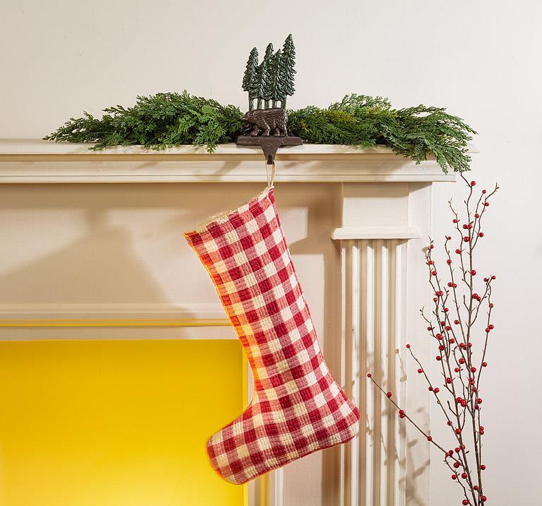 Check Gingham Stocking-Red - 20"L